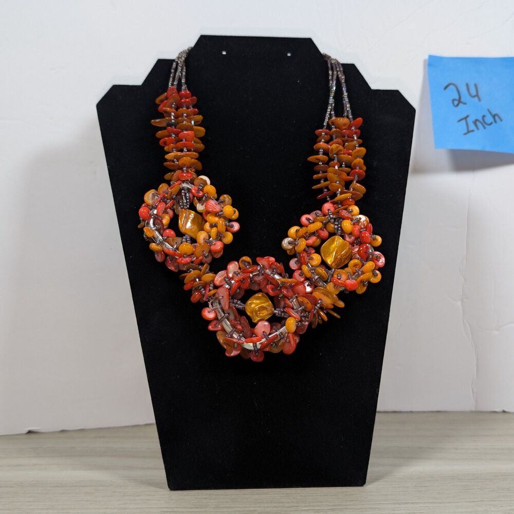 CJ Banks Statement Necklace Chunky Beaded Multicolor Boho Bib 24 Inch